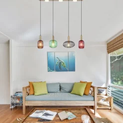 Globo Normy pendellampe, lengde 115 cm, farget, glass, 4 lyskilder.| Pendellamper