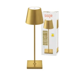 Sigor Nuindie LED oppladbar bordlampe, USB-C, gull, IP54, dimbar| Dekorasjonsbelysning|Terrassebelysning