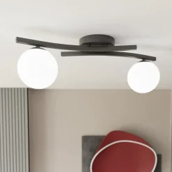 EMIBIG LIGHTING OPUS taklampe, lengde 60 cm, opal/svart, glass, 2 lyskilder.| Taklamper