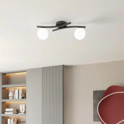 EMIBIG LIGHTING OPUS taklampe, lengde 60 cm, opal/svart, glass, 2 lyskilder.| Taklamper