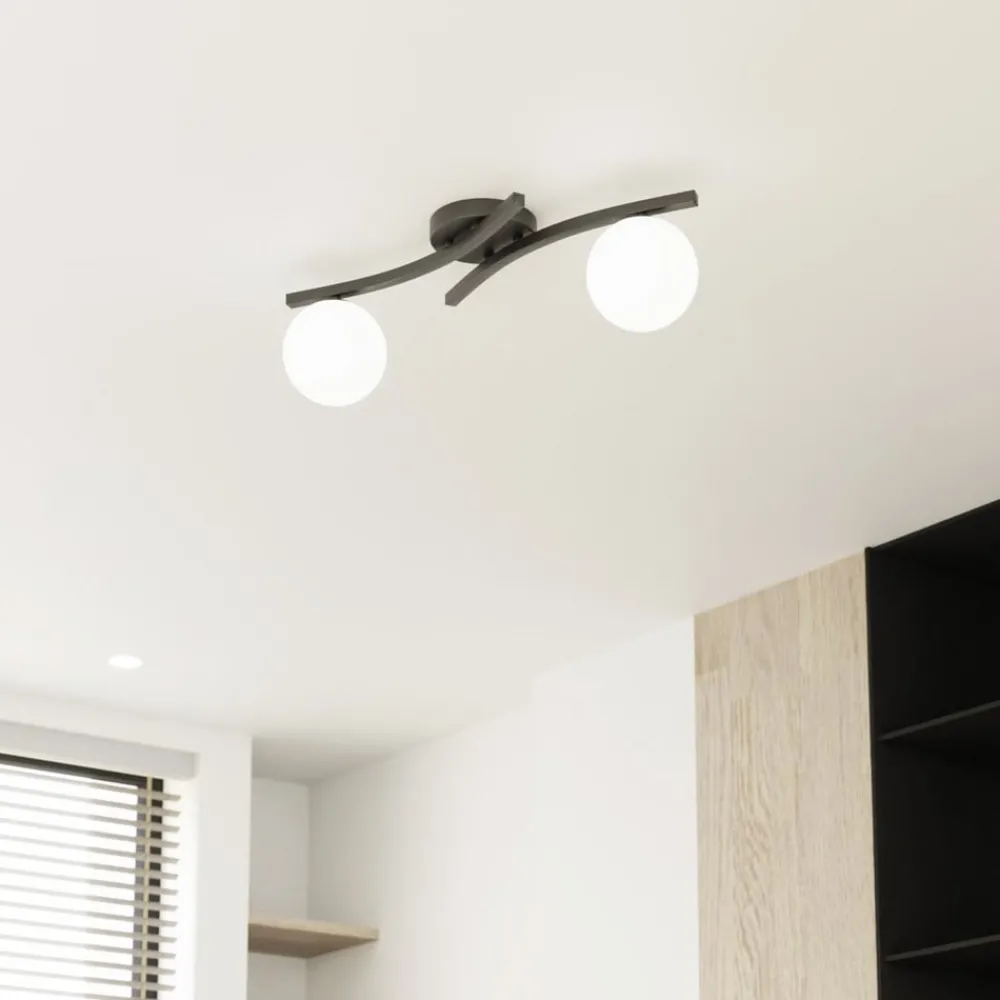 EMIBIG LIGHTING OPUS taklampe, lengde 60 cm, opal/svart, glass, 2 lyskilder.| Taklamper