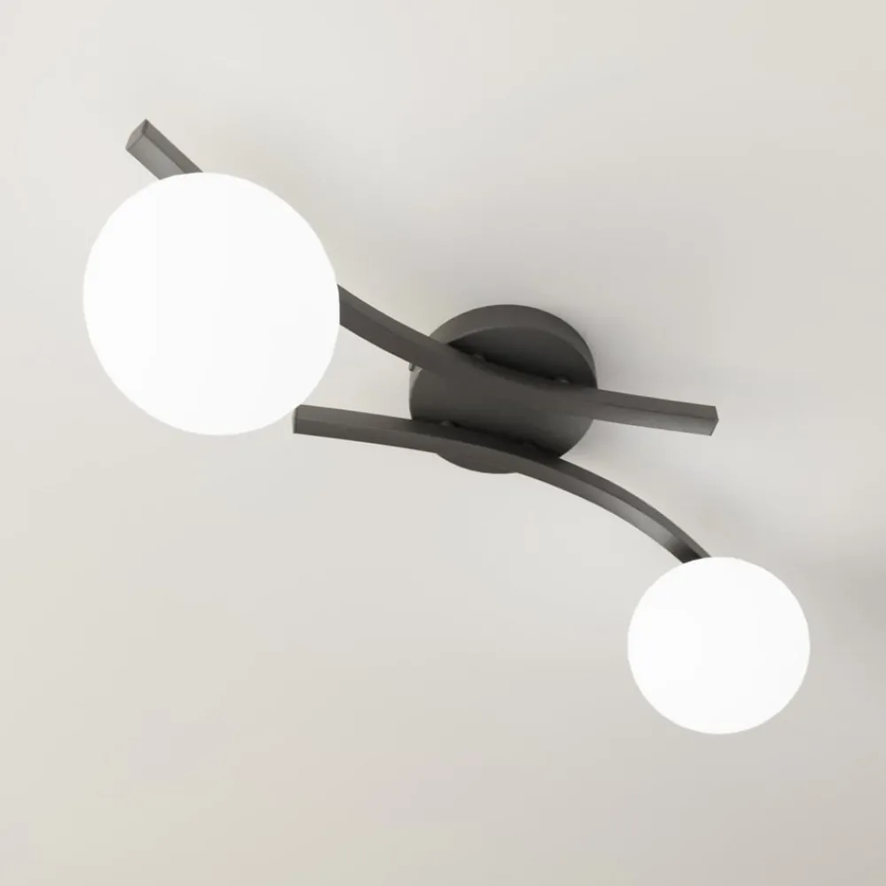 EMIBIG LIGHTING OPUS taklampe, lengde 60 cm, opal/svart, glass, 2 lyskilder.| Taklamper