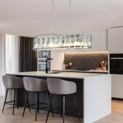 Lucea Orvin lysekrone, lineær, krom, 16-lys, lengde 96 cm, glass Sale