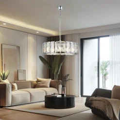 Lucea Orvin lysekrone, rund, krom, 8 lyskilder, Ø 67 cm, glass| Lysekroner