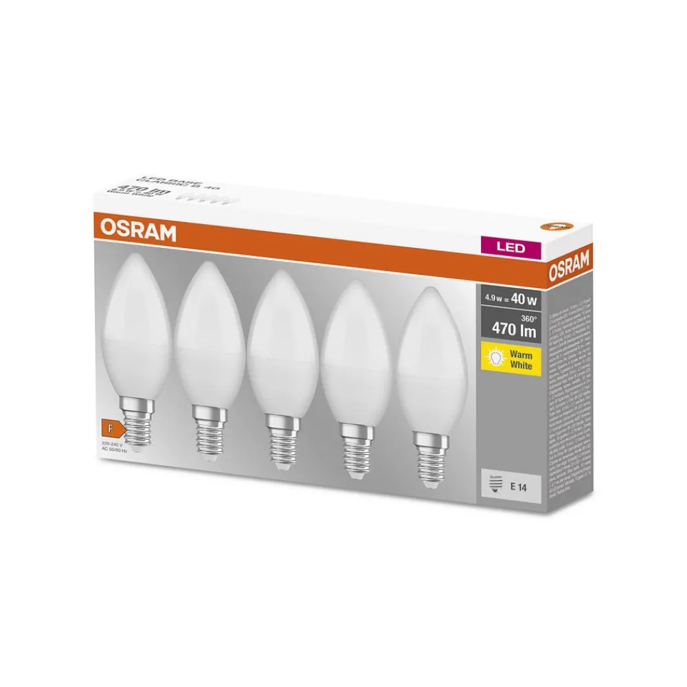 OSRAM Base Classic B LED-mignonpære E14 4,9W 5stk| E14 Pærer