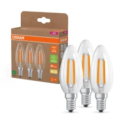 OSRAM LED stearinlysfilament E14 2,2W 827 energiklasse A 3-pakning| Filament Pærer|Filament Pærer
