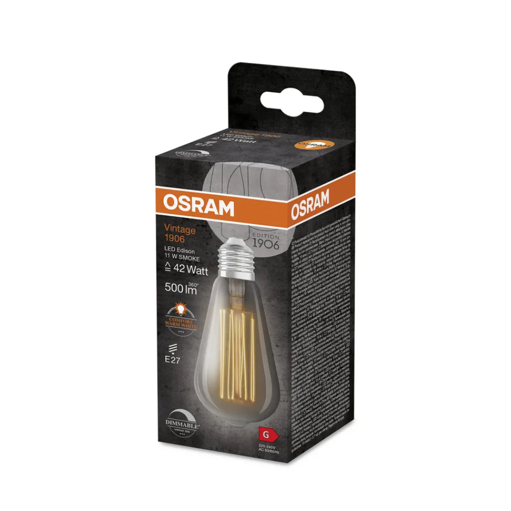 OSRAM LED Vintage 1906 Edison, grå, E27, 11 W, 818, dimbar Outlet