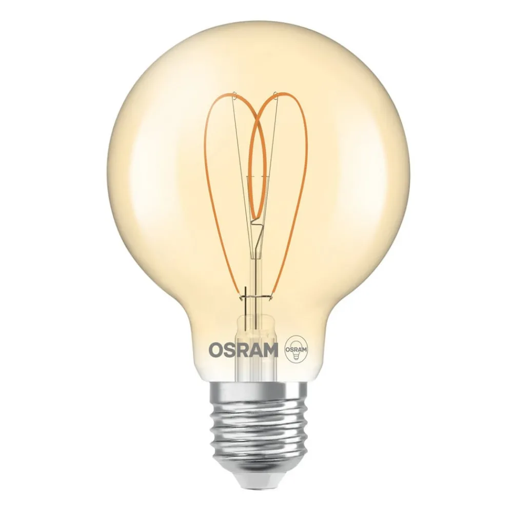 OSRAM LED Vintage G80 E27 4,9W 922 Heart Filament gull dimbar| E27 Pærer|Filament Pærer
