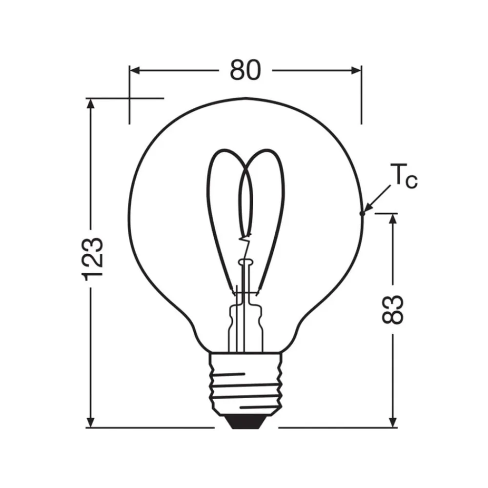 OSRAM LED Vintage G80 E27 4,9W 922 Heart Filament gull dimbar| E27 Pærer|Filament Pærer