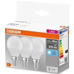 OSRAM LED-dråpe E14 4,9W Base P40 840 matt 3er Outlet