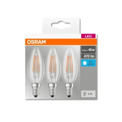 OSRAM LED-mignonpære E14 4W fil. 4 000 K 470lm 3er| E14 Pærer|Filament Pærer