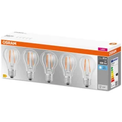 OSRAM LED-pære E27 base CL A 7W 4 000K klar 5er