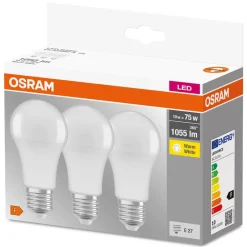 OSRAM LED-pære E27 Base CL A 10W 2 700 K matt 3er| E27 Pærer|Led-Pærer