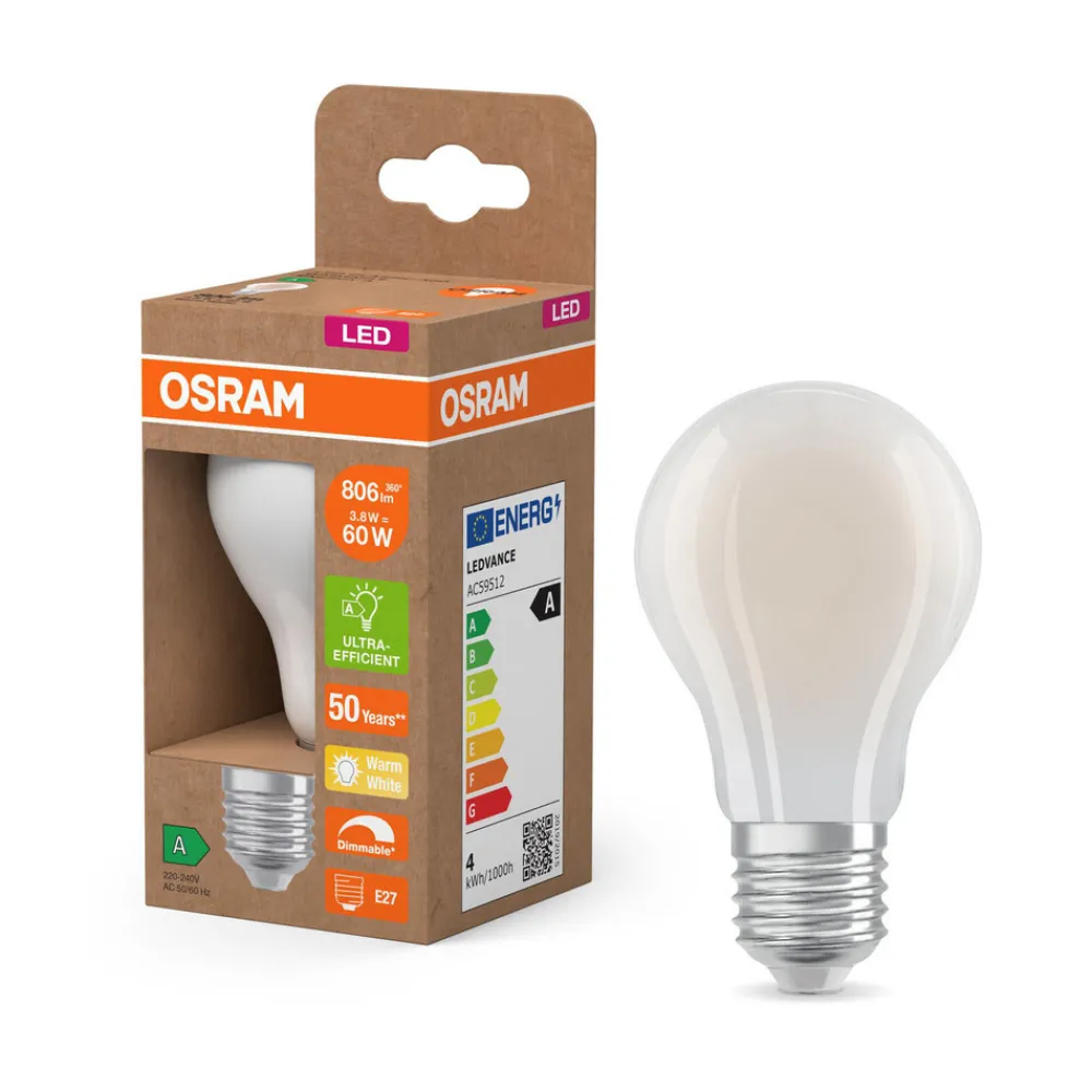 OSRAM LED-pære matt E27 3,8W 2700K 806lm dimbar Outlet