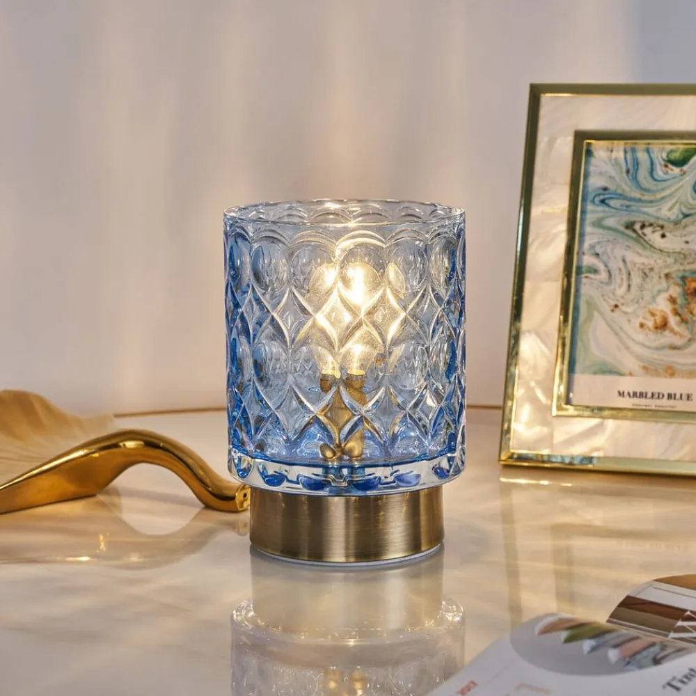 Pauleen Chic Glamour E14-LED batteri blå/messing| Dekorasjonsbelysning