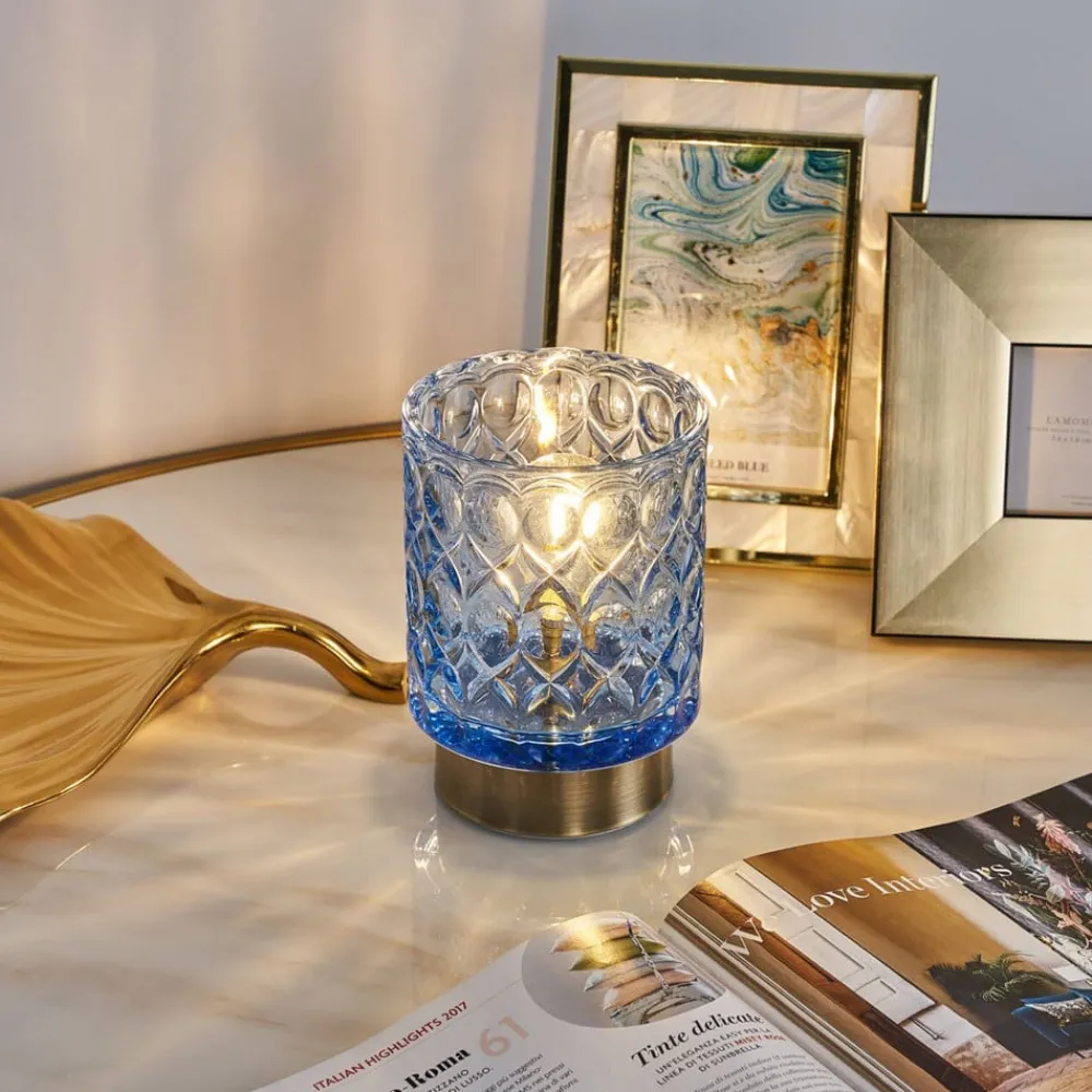 Pauleen Chic Glamour E14-LED batteri blå/messing| Dekorasjonsbelysning