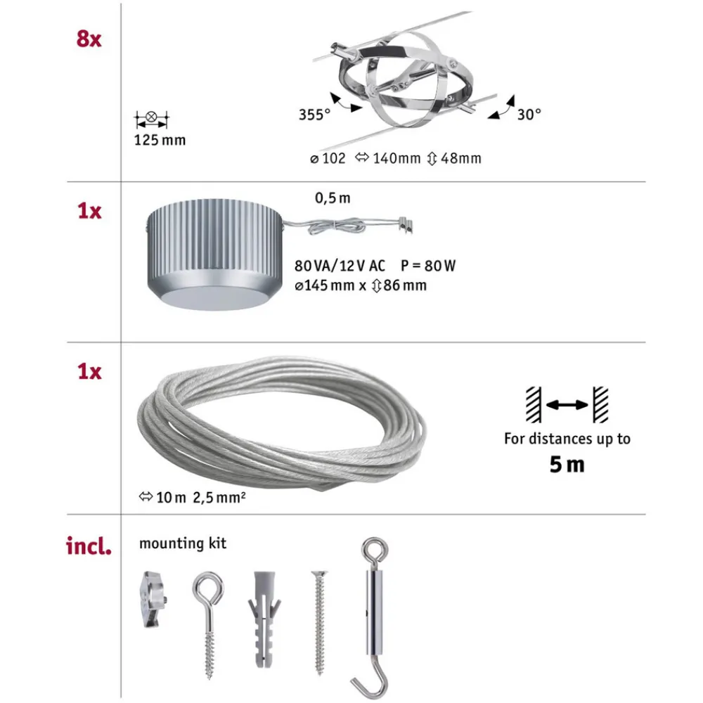 Paulmann Cardan vaiersystem 8 lys krom matt / krom Sale