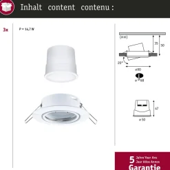 Paulmann Coin Base LED innfelt spotlight, hvit, sett med 3 stk. RGBW ZigBee| Smarthus Belysning|Downlights
