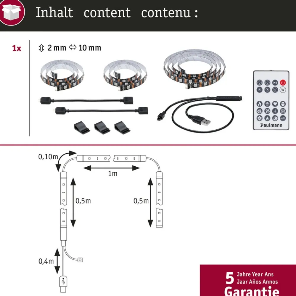 Paulmann EntertainLED LED-Strip RGB TV-apparat 55 tommer| Dekorasjonsbelysning|Lysstriper