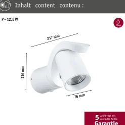 Paulmann LED utendørs LED-vegglampe Cuff, sensor, hvit| Vegglamper Med Sensor|Utebelysning Med Sensor