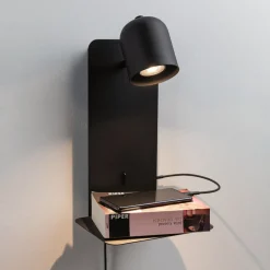 Paulmann Malena USB-veggspot med hylle, svart| Vegglamper