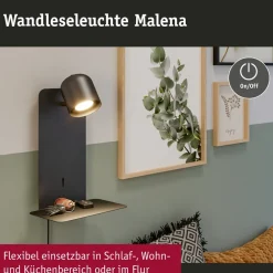 Paulmann Malena USB-veggspot med hylle, svart| Vegglamper