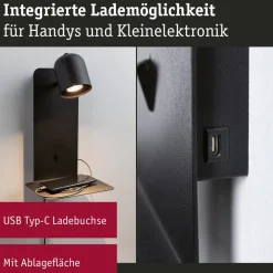Paulmann Malena USB-veggspot med hylle, svart| Vegglamper