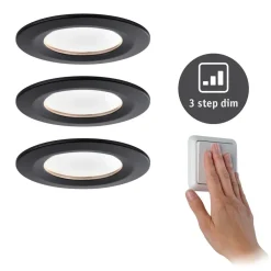 Paulmann Nova Coin 3x rund 3Stepdim stiv svart| Downlights