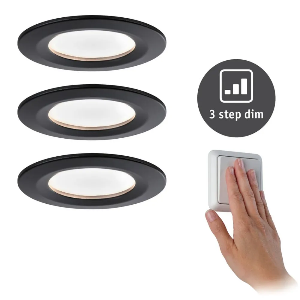 Paulmann Nova Coin 3x rund 3Stepdim stiv svart| Downlights