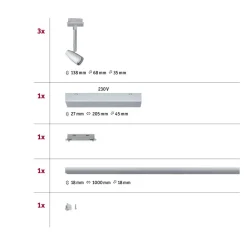 Paulmann URail Barelli basissett 3 spoter, krom