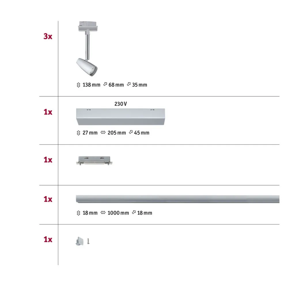 Paulmann URail Barelli basissett 3 spoter, krom