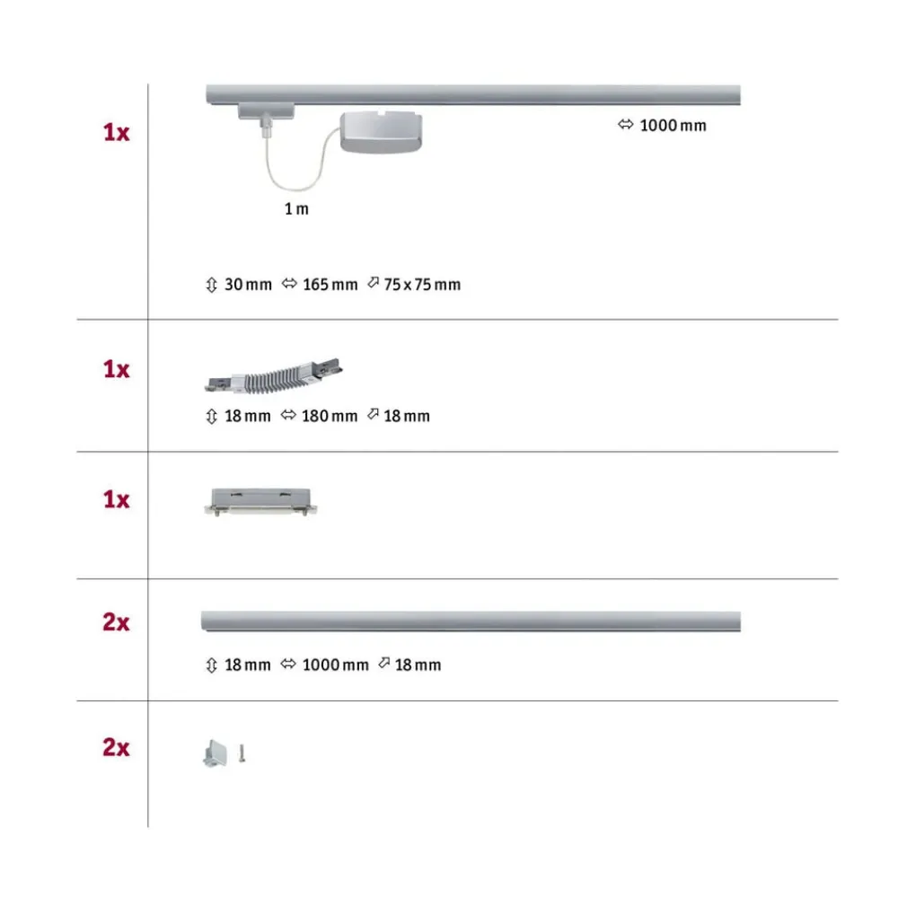 Paulmann URail basissystem tilbehørsett, krom| Skinnesystem