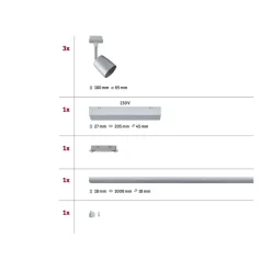 Paulmann URail-dekkselsett, 3 spots, skinne, krom Best