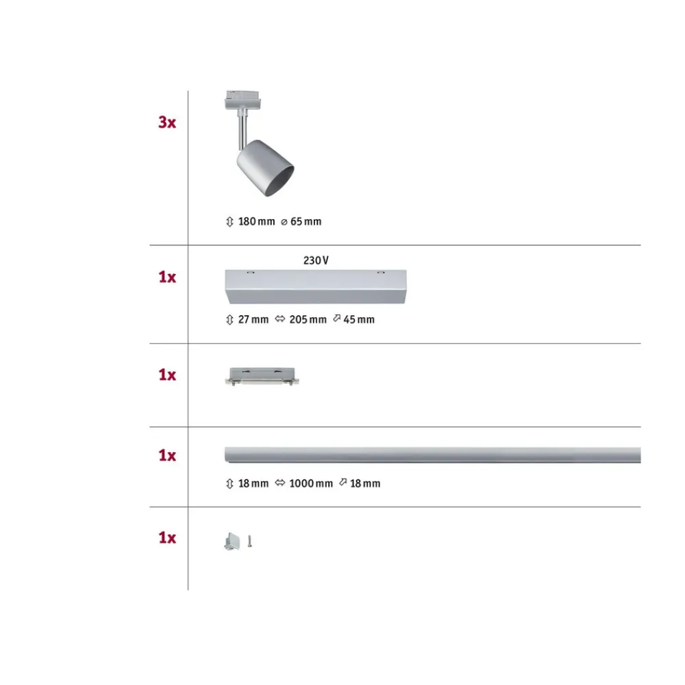 Paulmann URail-dekkselsett, 3 spots, skinne, krom Best