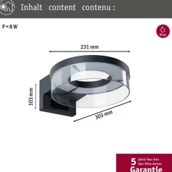 Paulmann utendørs LED-vegglampe Capera, antrasitt, IP44| Vegglamper Med Sensor|Utebelysning Med Sensor