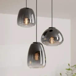EGLO Pendellampe Aguilares, røykt glass, 3-lys rondel| Pendellamper