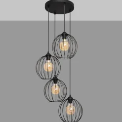 HELAM Pendellampe Cumera i svart, 4 lyskilder, rund Discount