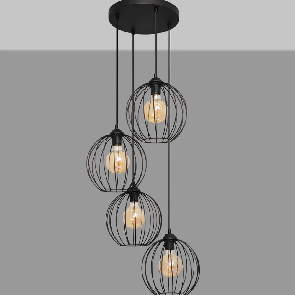 HELAM Pendellampe Cumera i svart, 4 lyskilder, rund Discount