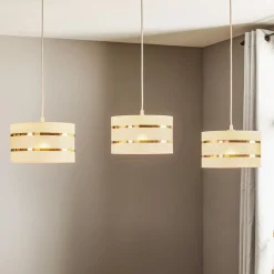 HELAM Pendellampe i bjelkeform Helen hvit-gull med 3 lyskilder| Pendellamper