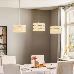 HELAM Pendellampe i bjelkeform Helen hvit-gull med 3 lyskilder| Pendellamper