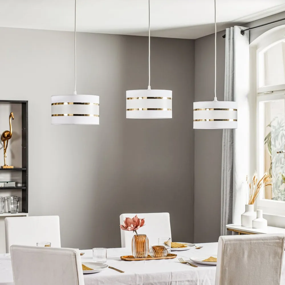 HELAM Pendellampe i bjelkeform Helen hvit-gull med 3 lyskilder| Pendellamper