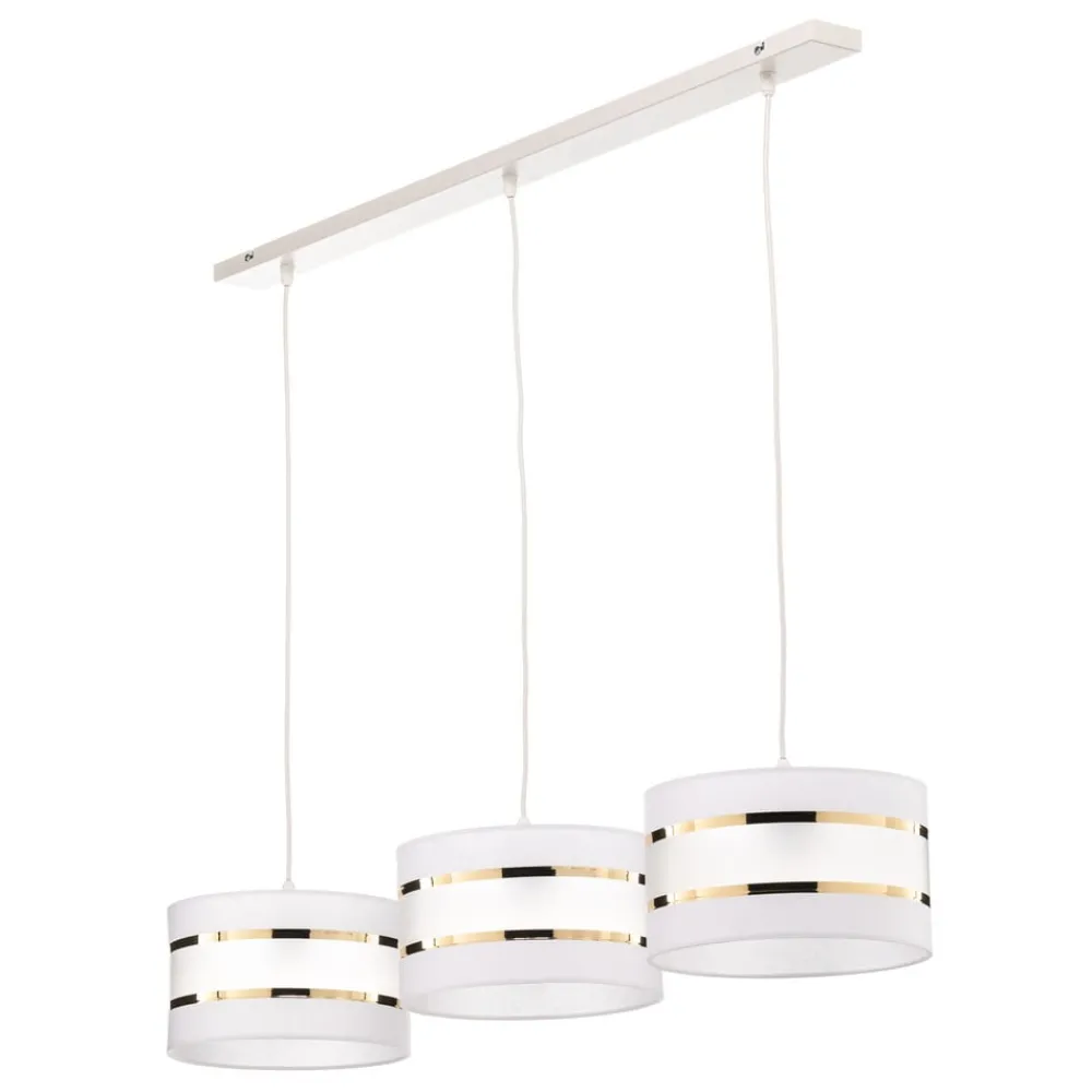 HELAM Pendellampe i bjelkeform Helen hvit-gull med 3 lyskilder| Pendellamper