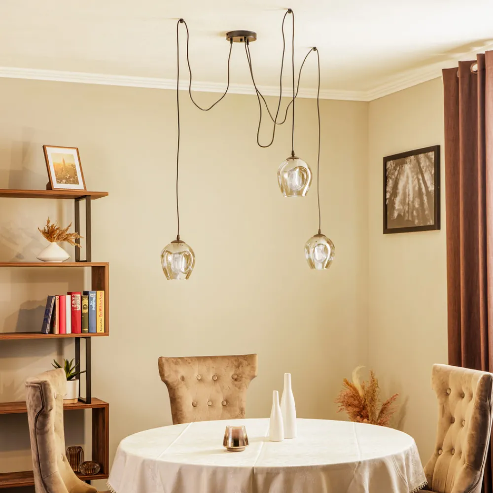 EMIBIG LIGHTING Pendellampe Starla, glass grafit, 3 lyskilder desentralisert