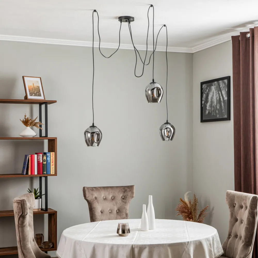 EMIBIG LIGHTING Pendellampe Starla, glass grafit, 3 lyskilder desentralisert