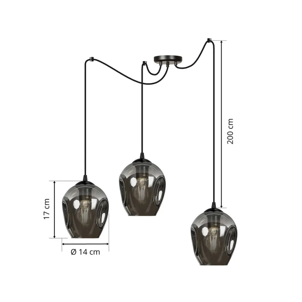EMIBIG LIGHTING Pendellampe Starla, glass grafit, 3 lyskilder desentralisert