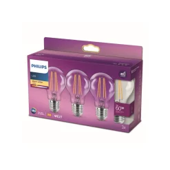 Philips Classic LED-pære E27 A60 7W 827 klar 3-er| E27 Pærer|Filament Pærer
