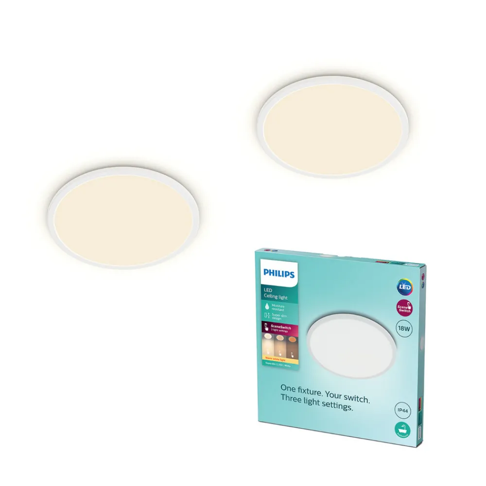 Philips LED SuperSlim 2-pak hvit IP44 Ø 30 cm 2700 K Clearance