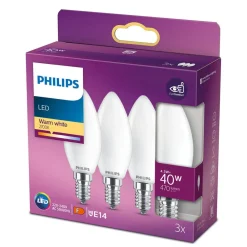 Philips LED-mignonpære E14 B35 4,3 W matt 3-pakke| E14 Pærer