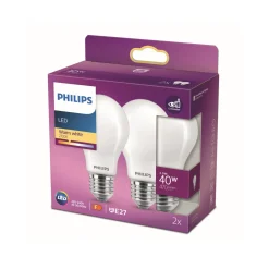 Philips LED-pære E27 4,5W 2 700 K opal 2 stk Best