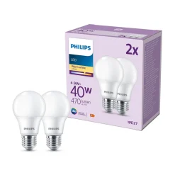 Philips LED-pære E27, 4,9W 470lm 2 700 K matt 2stk| E27 Pærer